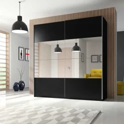 Armadio 180x210h cm 2 ante scorrevoli con specchio nero Pascal Gihome®