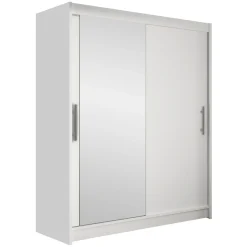 Armadio 150x200h cm 2 ante scorrevoli con specchio moderno bianco Lunysia