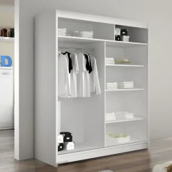 Armadio 150x200h cm 2 ante scorrevoli con specchio moderno bianco Lunysia