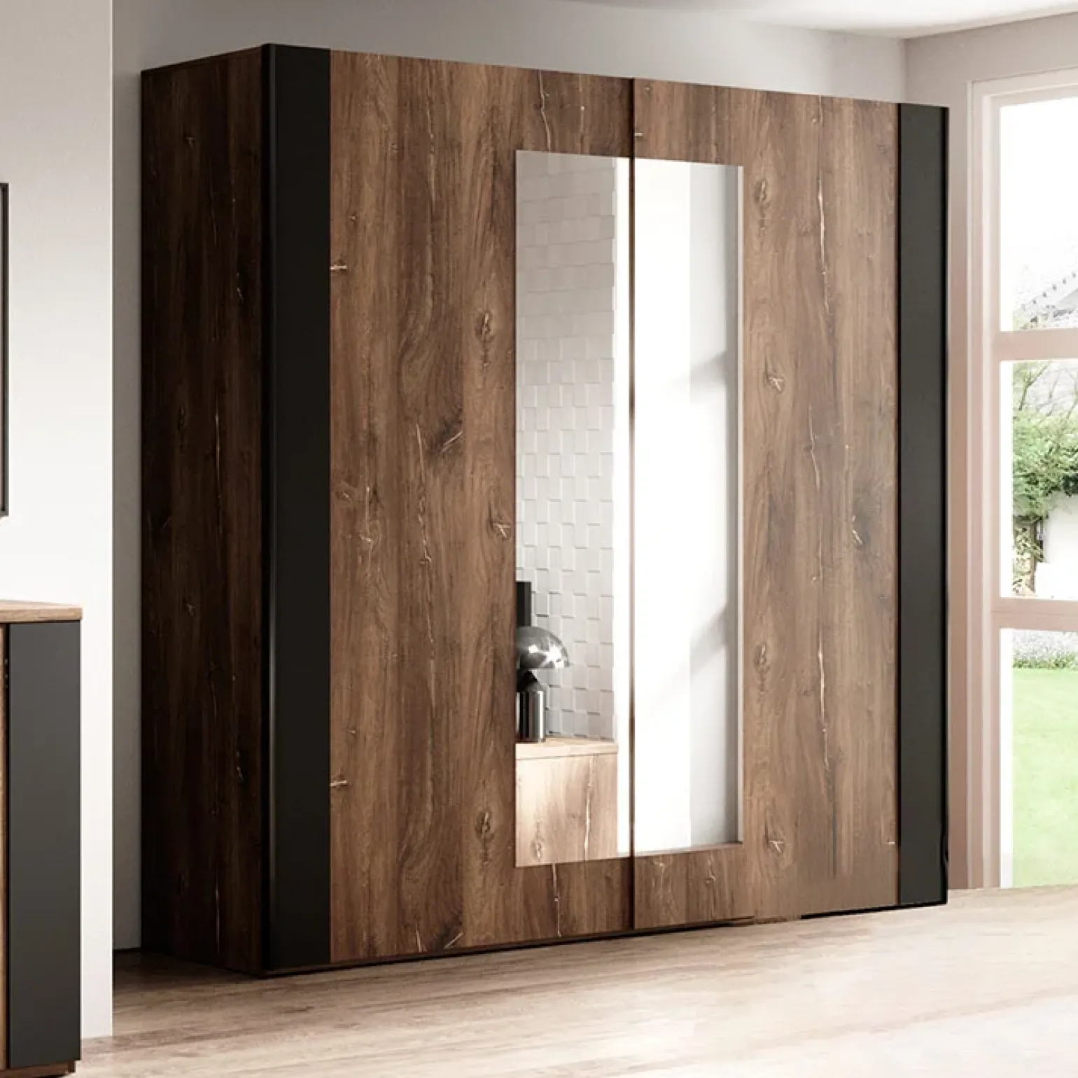 Armadio 200x213h cm 2 ante scorrevoli quercia scuro nero Vulcano