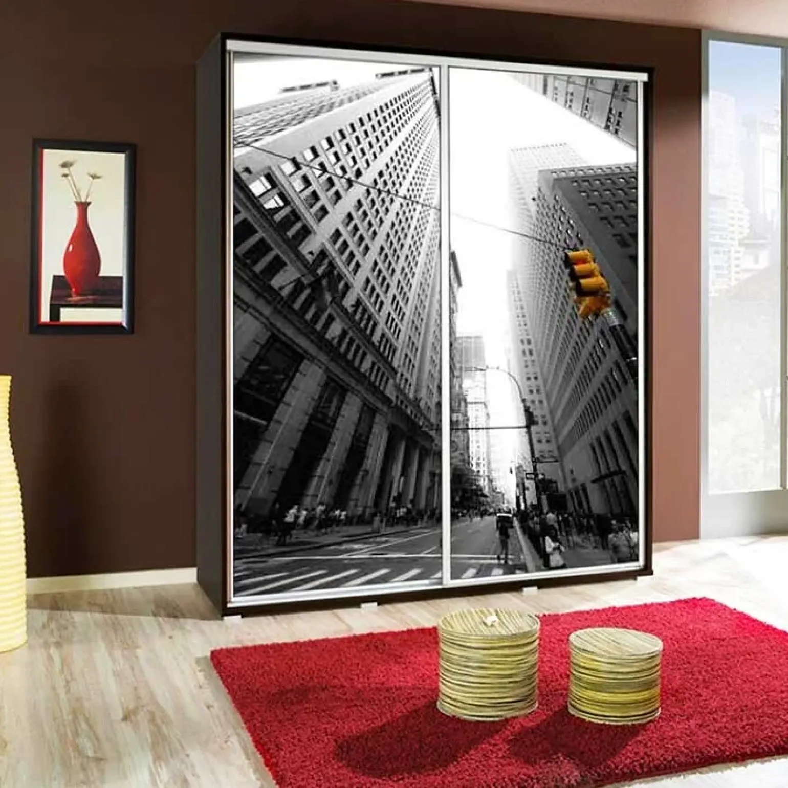 Armadio 155x215h cm 2 ante scorrevoli moderno stampa skyline Eliot