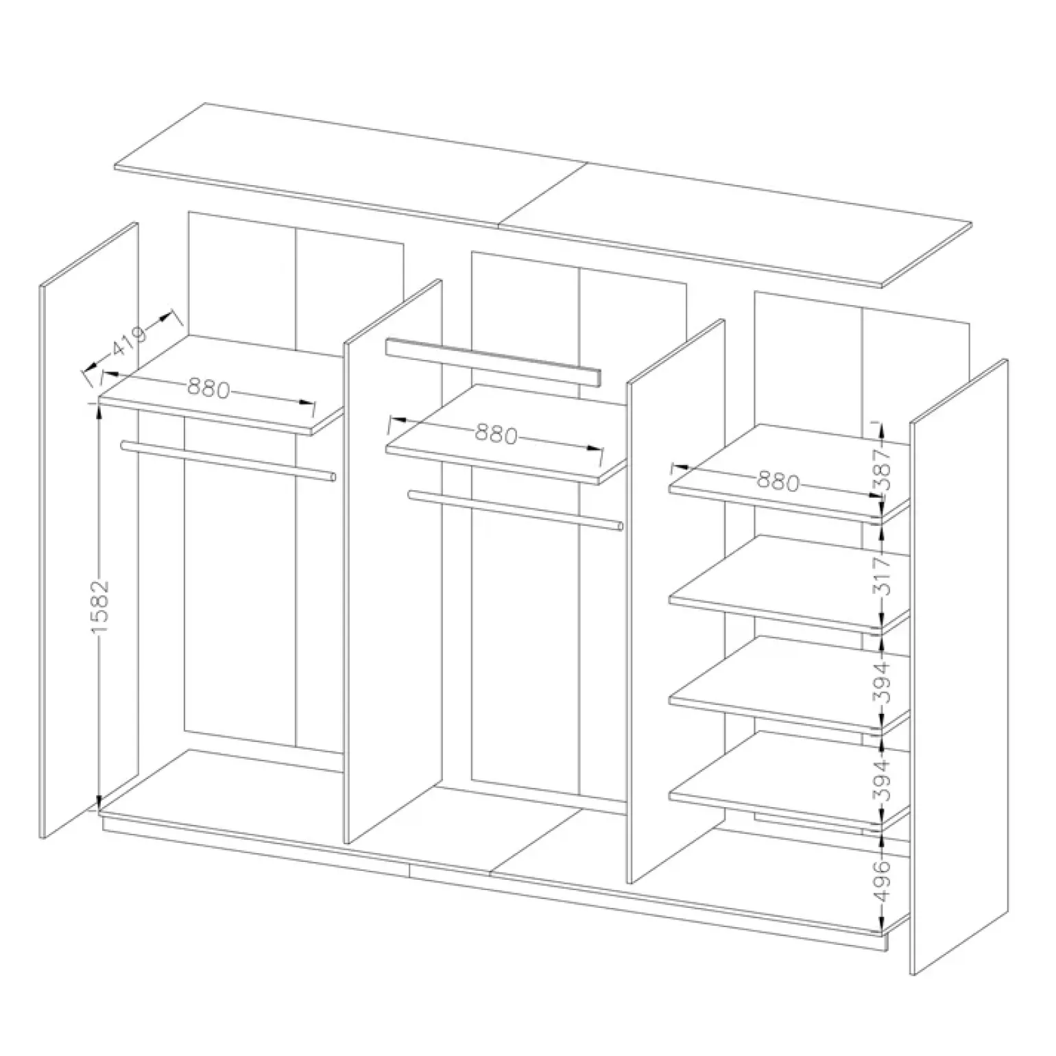 Armadio 270x210h cm 2 ante scorrevoli con specchio bianco frassinato Cortina Gihome®