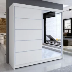 Armadio 180x215h cm 2 ante scorrevoli con specchio laterale bianco opaco Karl