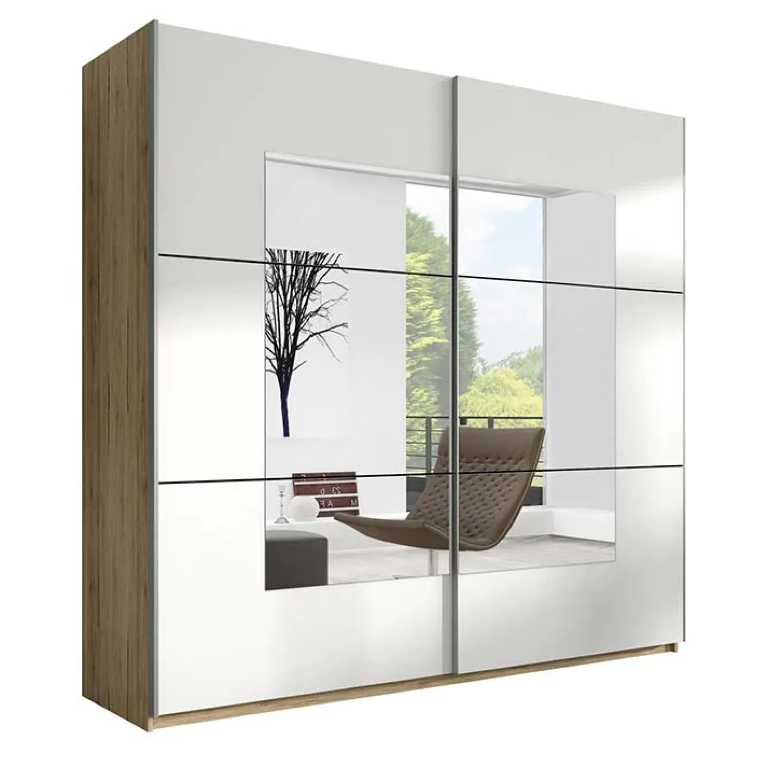 Armadio 221x210h cm 2 ante scorrevoli rovere bianco opaco Logan Gihome®