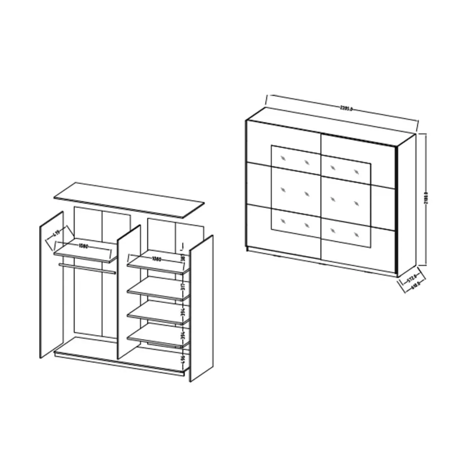 Armadio 221x210h cm 2 ante scorrevoli rovere bianco opaco Logan Gihome®
