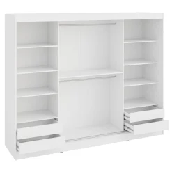 Armadio 250x203h cm 3 ante scorrevoli vetrate 4 cassetti bianco opaco Nivora