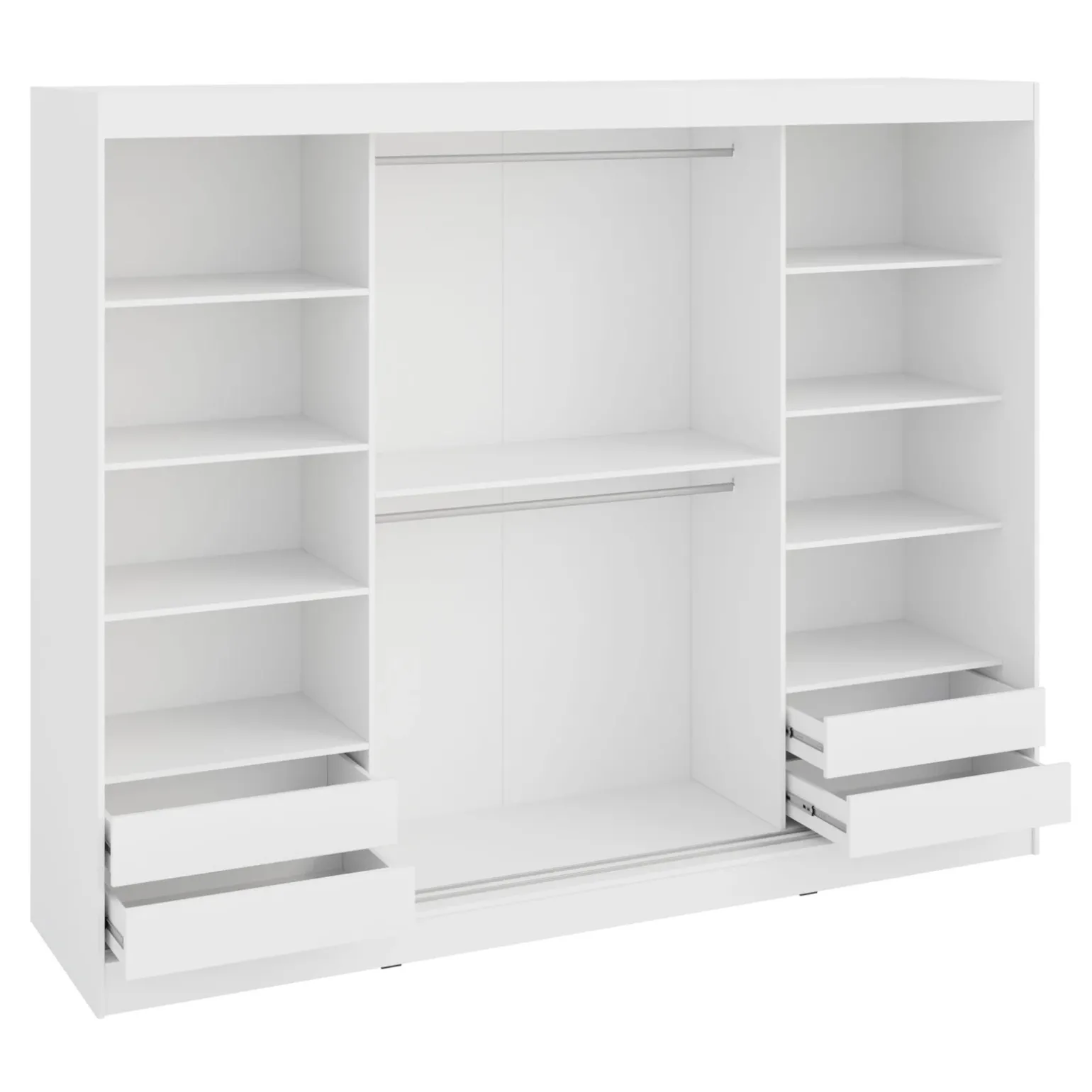 Armadio 250x203h cm 3 ante scorrevoli vetrate 4 cassetti bianco opaco Nivora