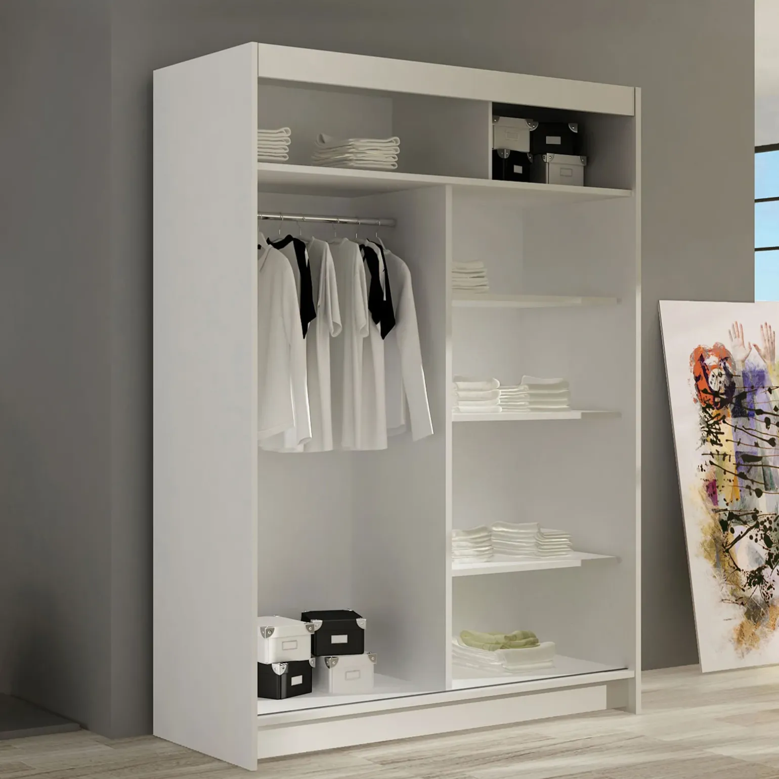 Armadio 120x200h cm 2 ante scorrevoli con specchio bianco Tancredi