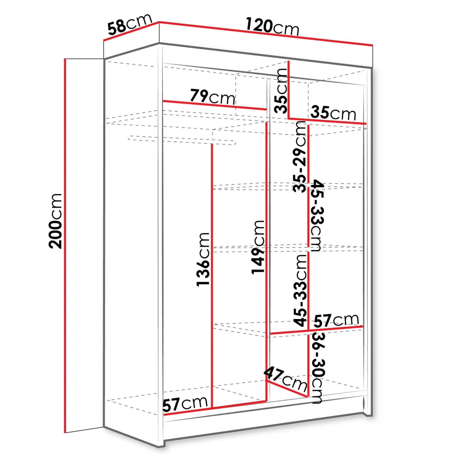 Armadio 120x200h cm 2 ante scorrevoli con specchio bianco Tancredi