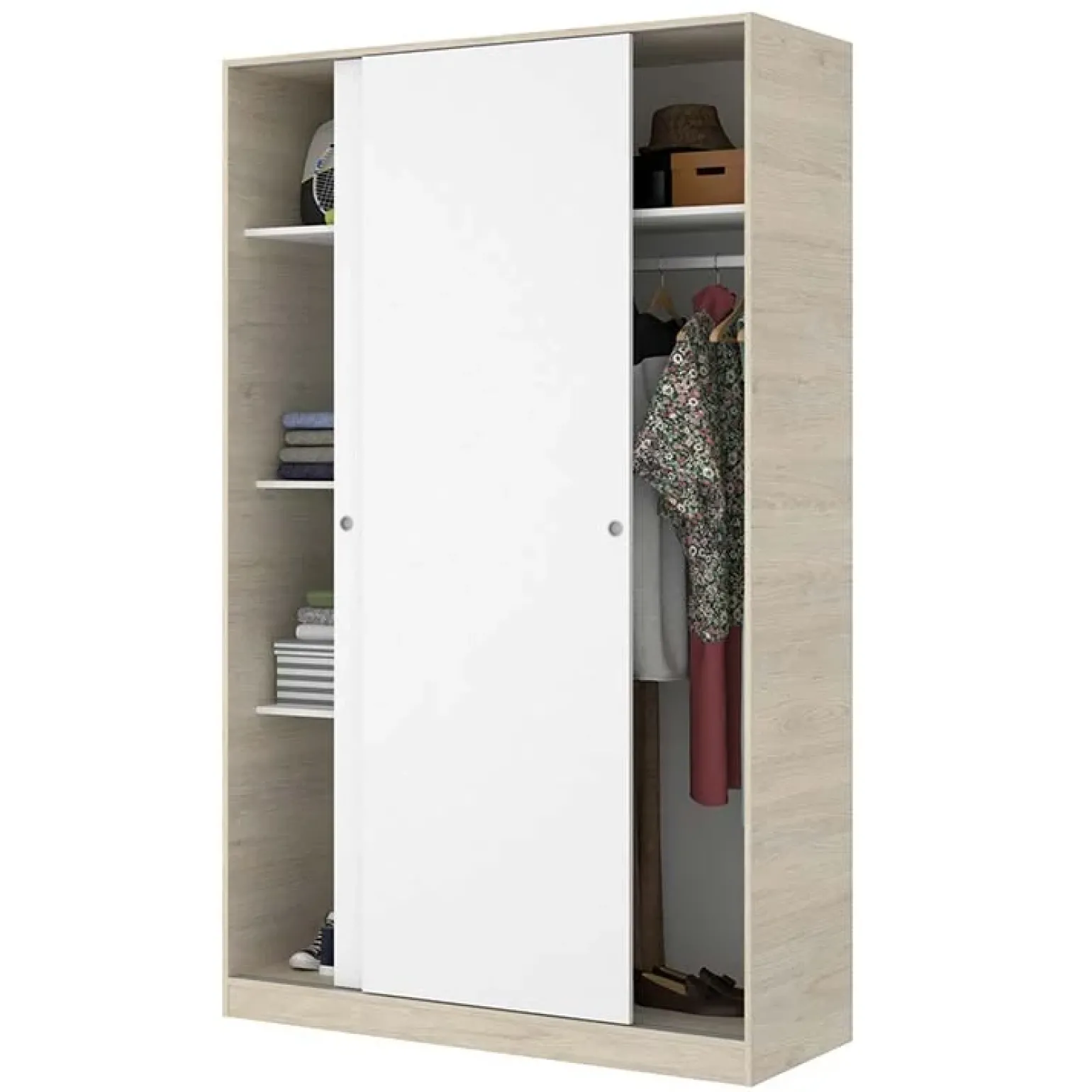 Armadio 120x204h cm 2 ante scorrevoli rovere bianco lucido Royal