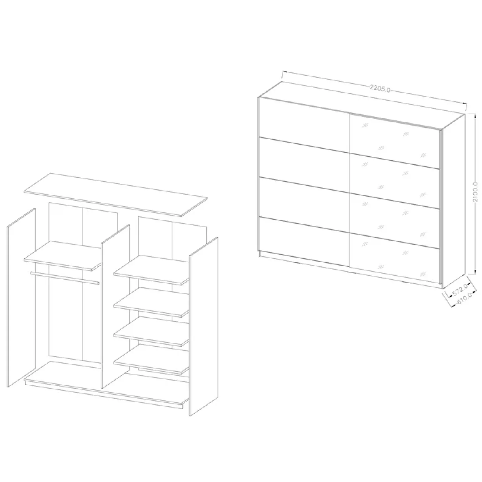 Armadio 221x210h cm 2 ante scorrevoli nero opaco Pascal Gihome®