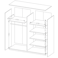 Armadio 200x210h cm 2 ante scorrevoli rovere scuro nero lucido Cortina Gihome®