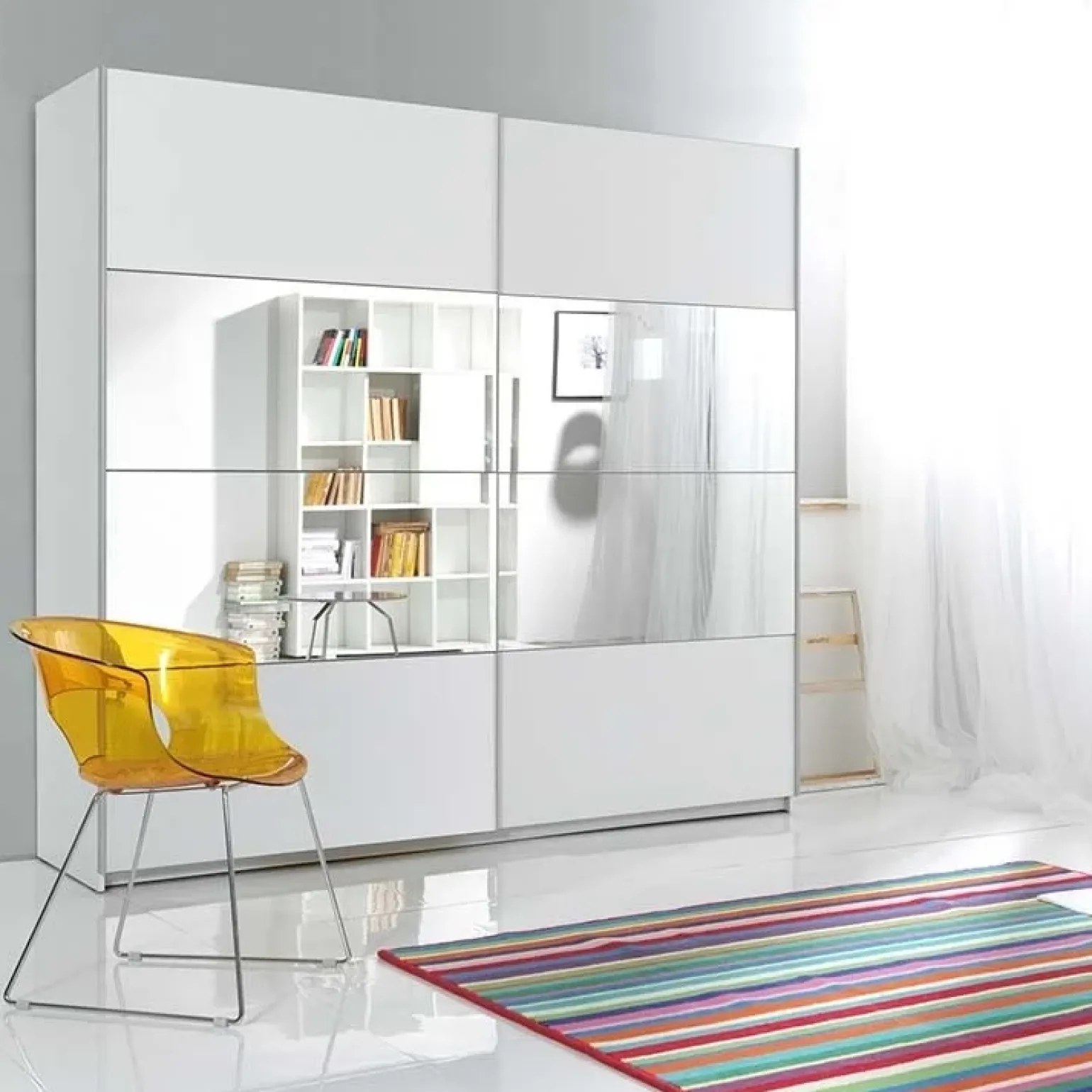 Armadio 221x210h cm 2 ante scorrevoli con specchio bianco Pascal Gihome®