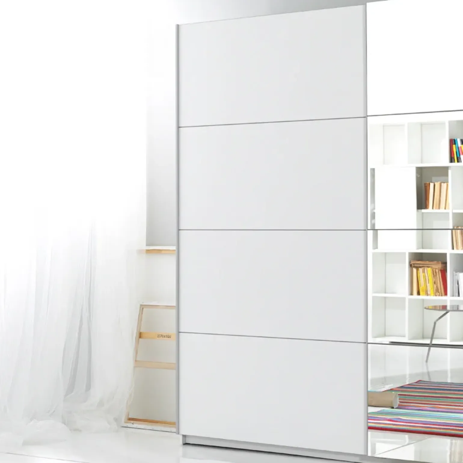 Armadio 221x210h cm 2 ante scorrevoli con specchio bianco Pascal Gihome®