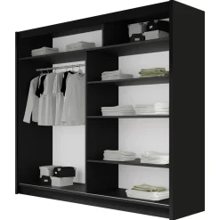 Armadio 180x215h cm 2 ante scorrevoli design moderno nero Aisha