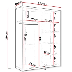 Armadio 150x210h cm 2 ante scorrevoli con specchio bianco Lilly