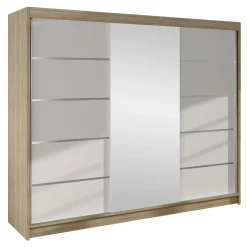 Armadio 200x215h cm 2 ante scorrevoli con specchio rovere sonoma bianco opaco Silven