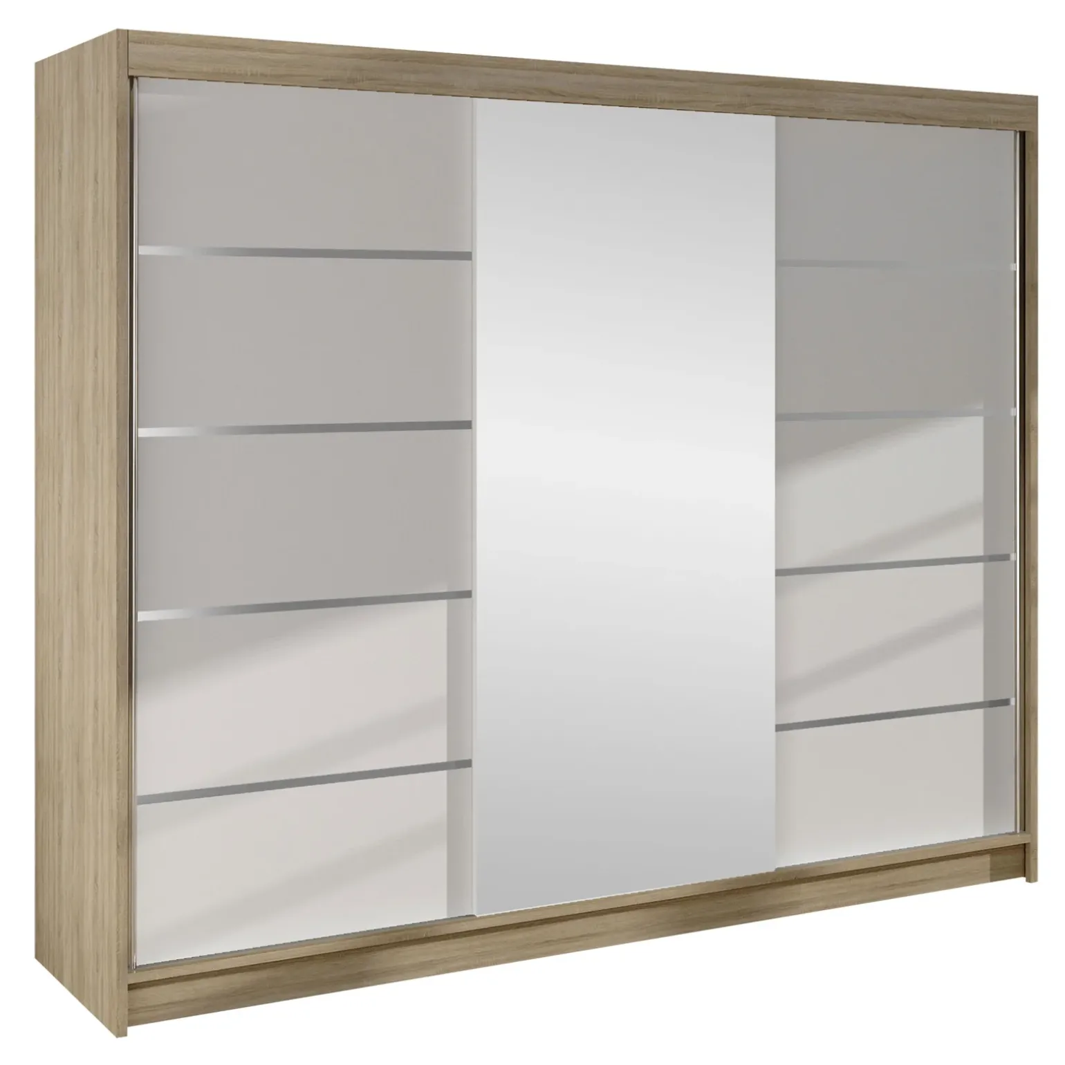 Armadio 200x215h cm 2 ante scorrevoli con specchio rovere sonoma bianco opaco Silven