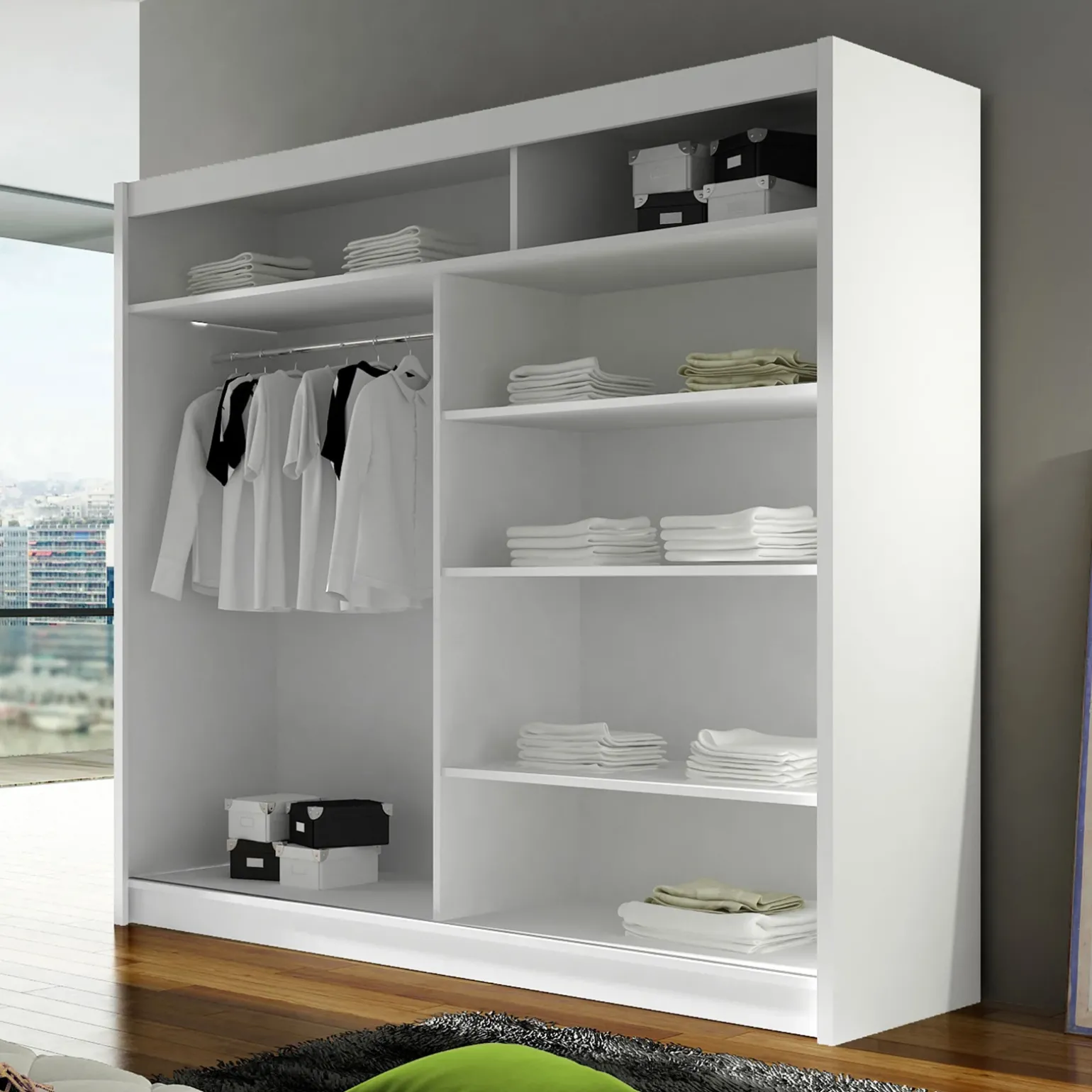 Armadio 180x215h cm 2 ante scorrevoli con specchio centrale bianco opaco Karl