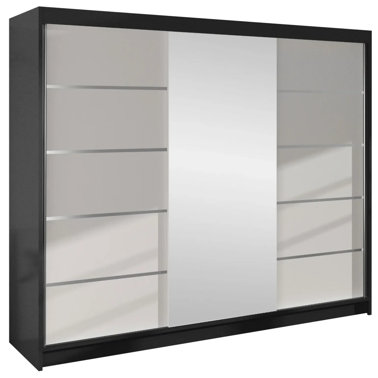 Armadio 200x215h cm 2 ante scorrevoli con specchio nero bianco opaco Silven