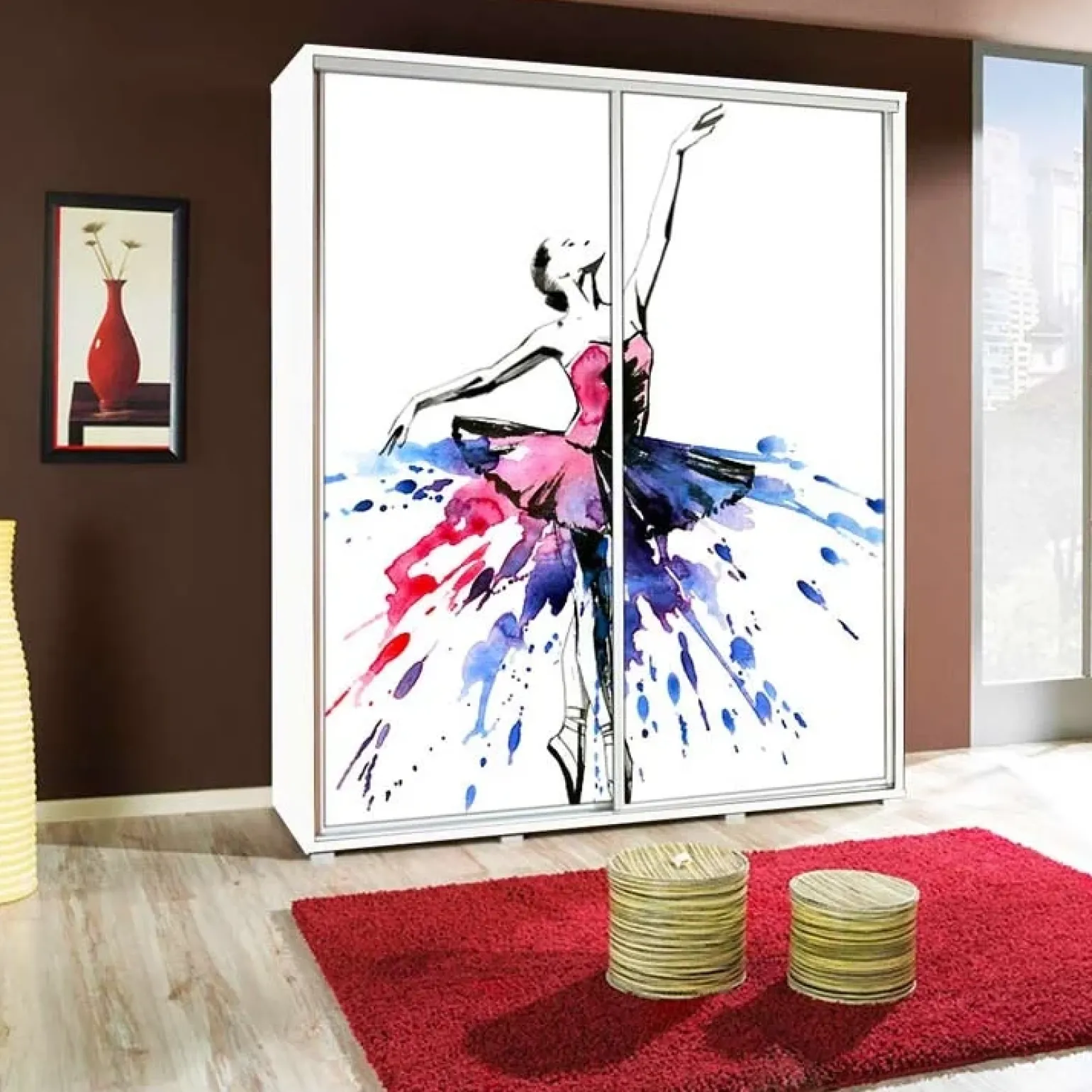 Armadio 155x215h cm 2 ante scorrevoli moderno stampa ballerina Eliot