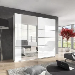 Armadio 180x210h cm 2 ante scorrevoli con specchio bianco lucido Marcus Gihome®