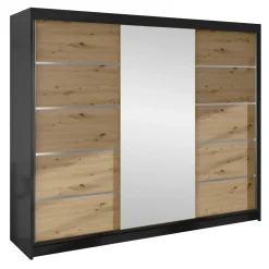 Armadio 200x215h cm 2 ante scorrevoli con specchio rovere nero opaco Silven