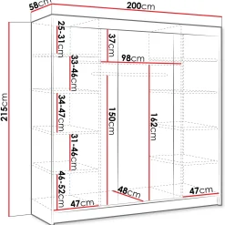 Armadio 200x215h cm 2 ante scorrevoli con specchio rovere nero opaco Silven