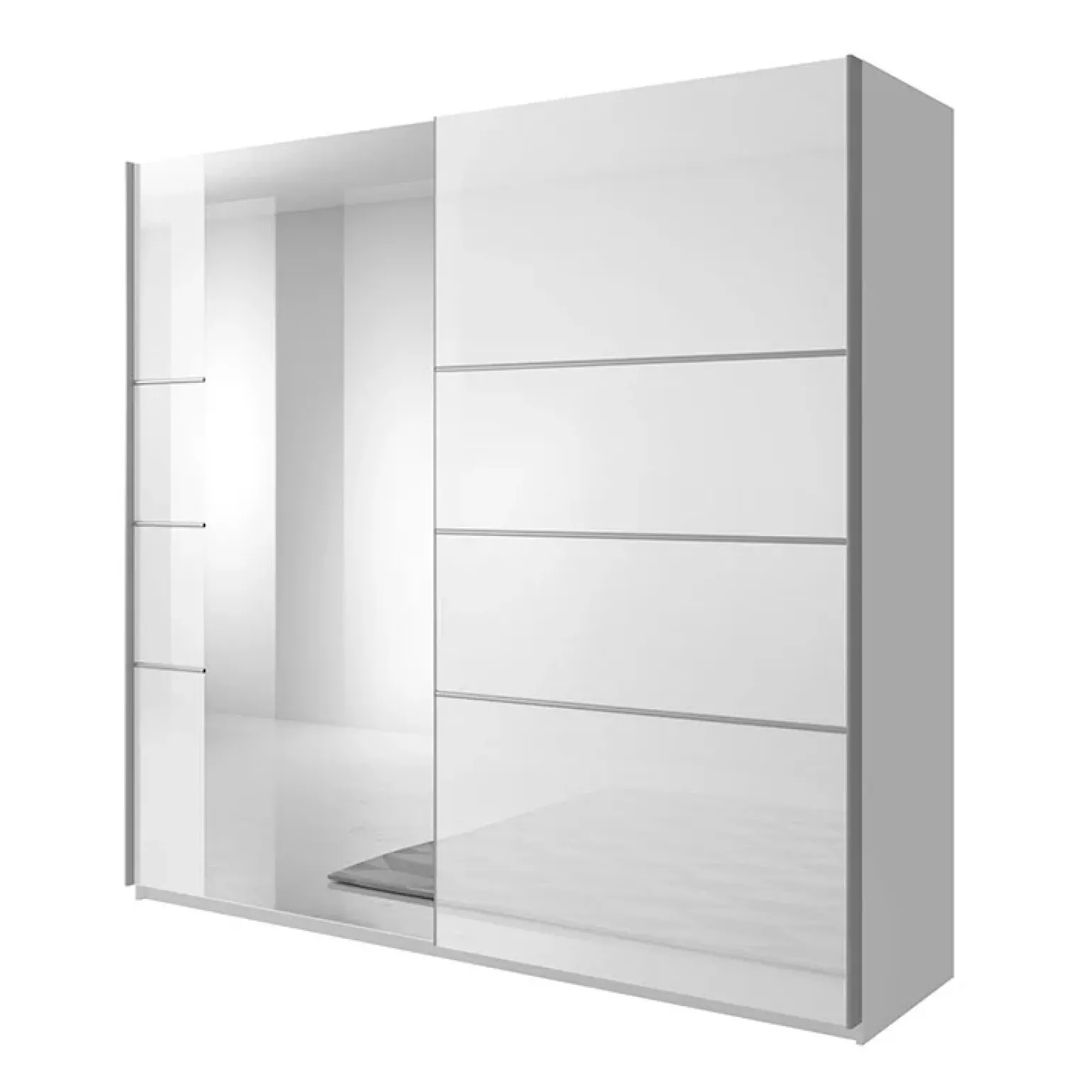 Armadio 200x210h cm 2 ante scorrevoli con specchio bianco lucido Marcus Gihome®