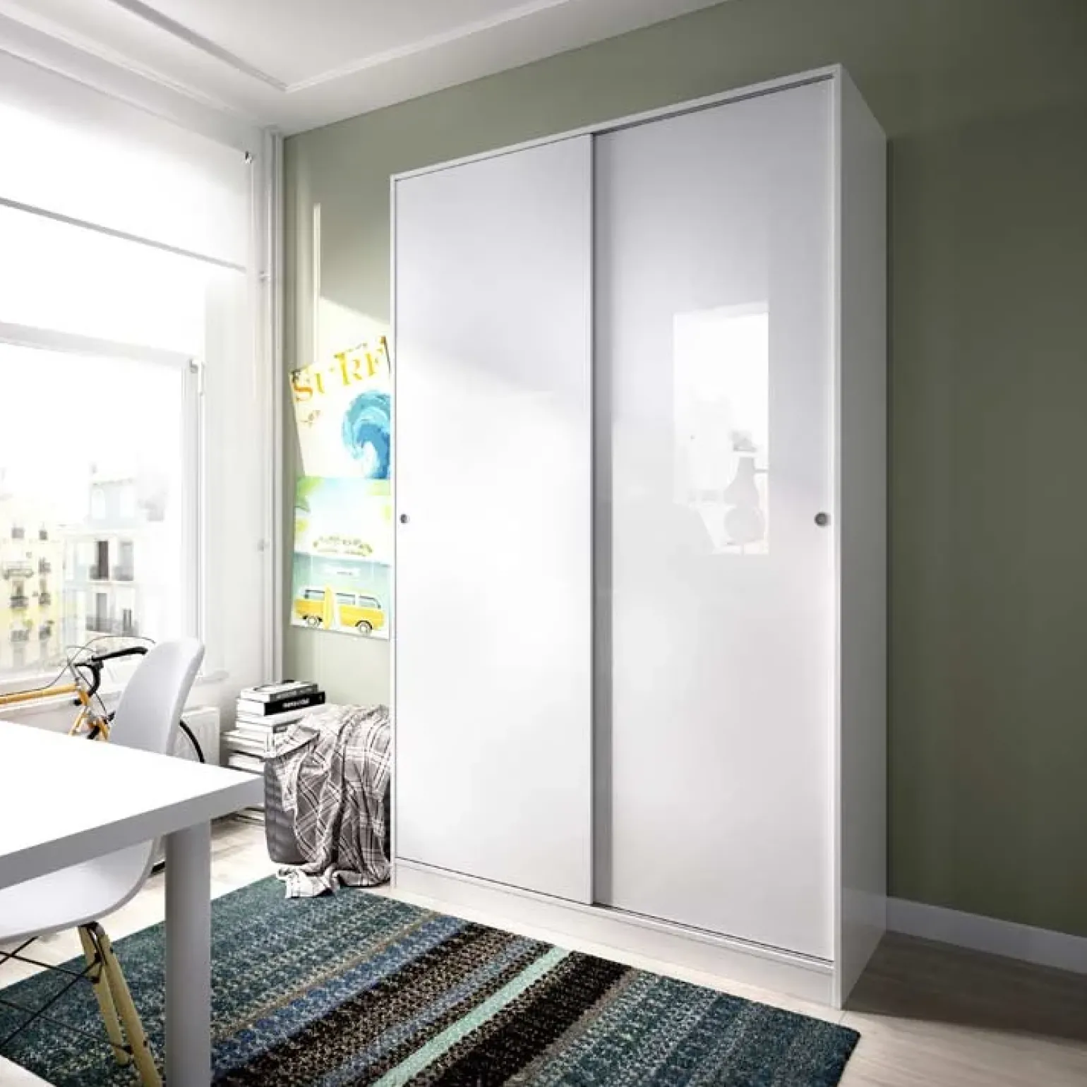 Armadio 120x204h cm 2 ante scorrevoli bianco lucido Royal