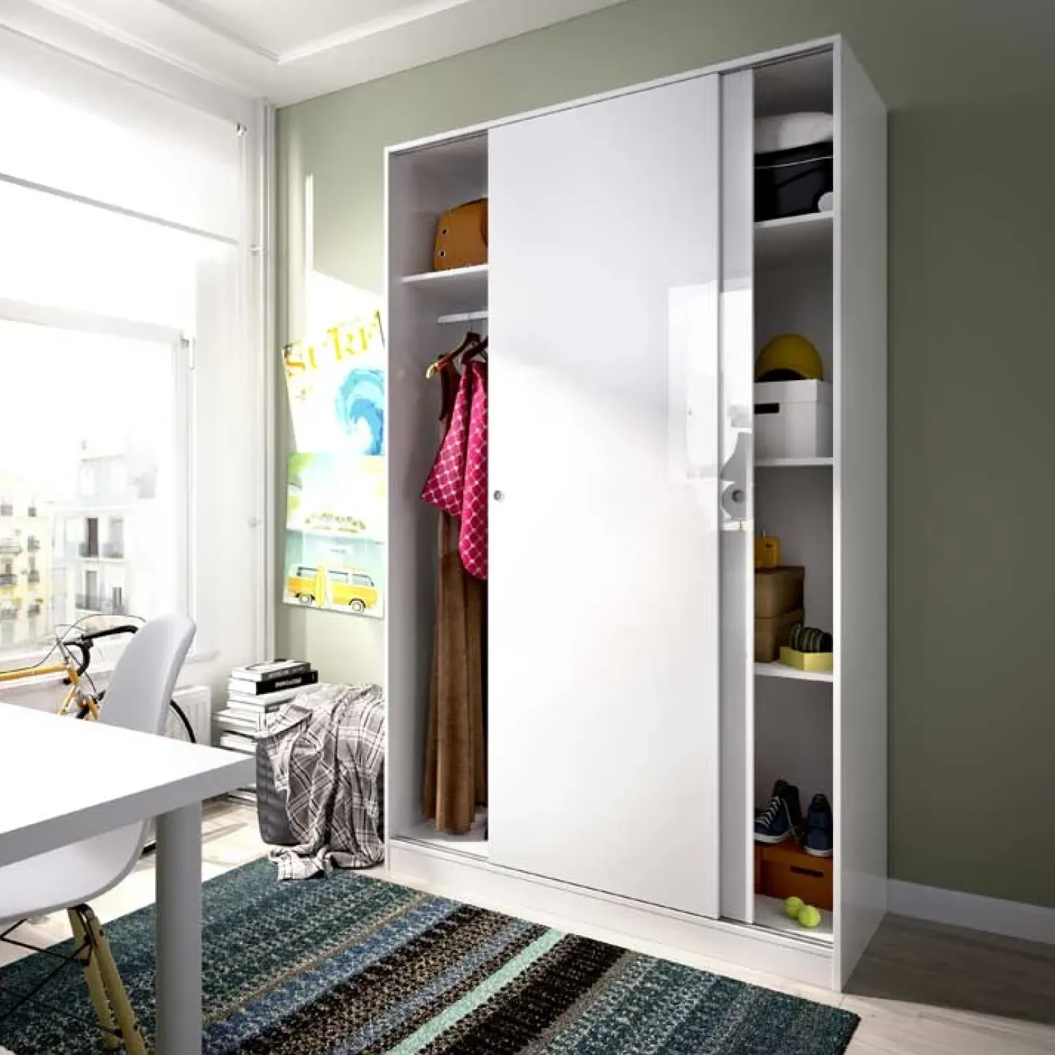 Armadio 120x204h cm 2 ante scorrevoli bianco lucido Royal