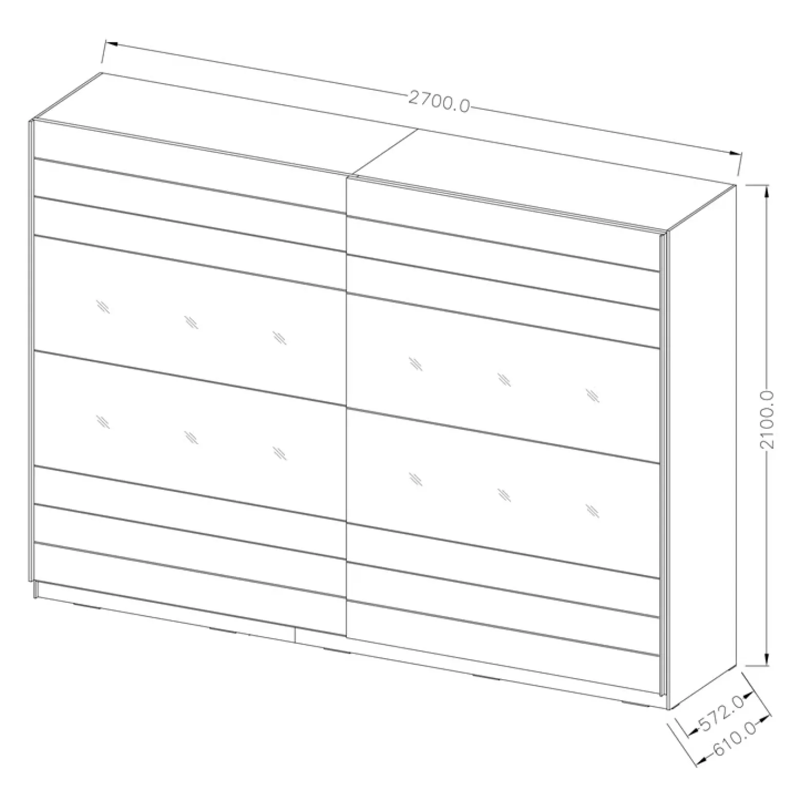 Armadio 270x210h cm 2 ante scorrevoli con specchio rovere scuro Brock Gihome®