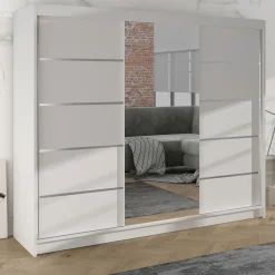 Armadio 200x215h cm 2 ante scorrevoli con specchio bianco opaco Silven