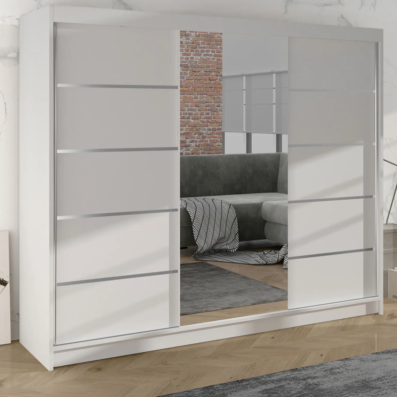 Armadio 200x215h cm 2 ante scorrevoli con specchio bianco opaco Silven