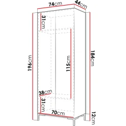 Armadio 74x196h cm 2 ante soggiorno moderno nero oro Nuvia