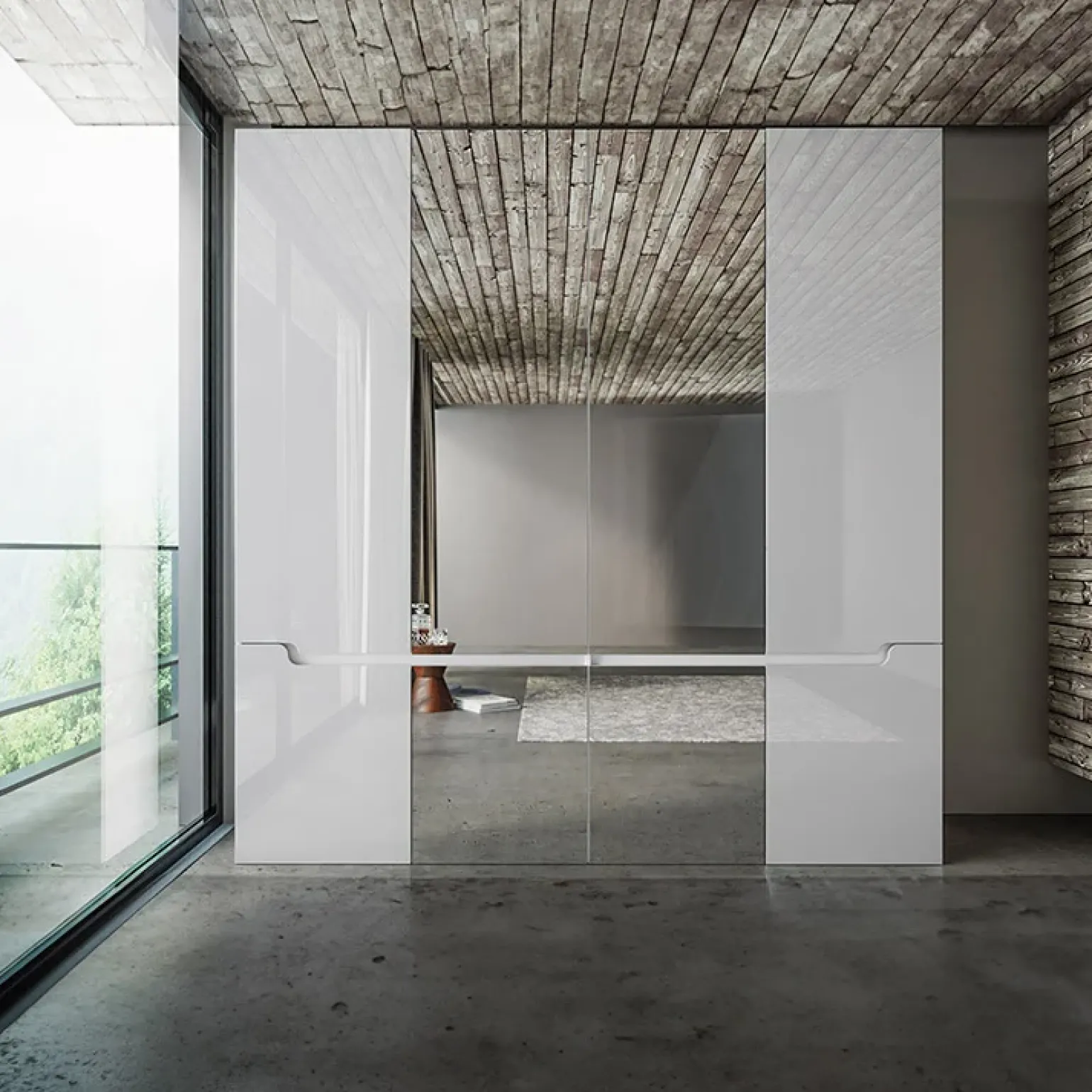 Armadio 200x209h cm 4 ante specchio bianco lucido Twilight