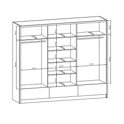 Armadio 254x214h cm 3 cassetti 3 ante con specchio bianco lucido Tom Gihome®