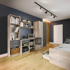 Armadio 220x180h cm cameretta con scrivania e libreria rovere grigio antracite Alex Gihome®