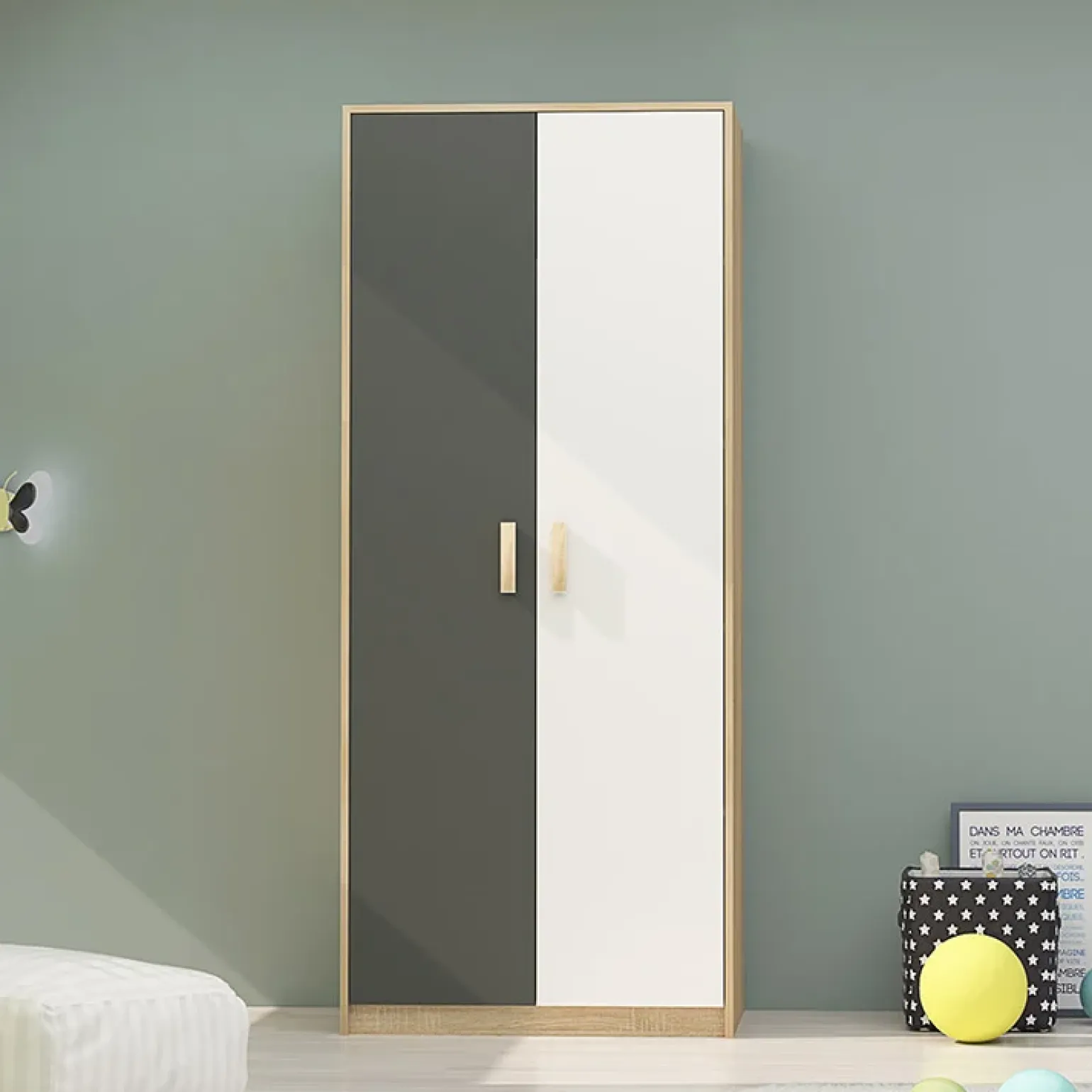 Armadio 80x190h cm cameretta rovere antracite bianco Chiaretto