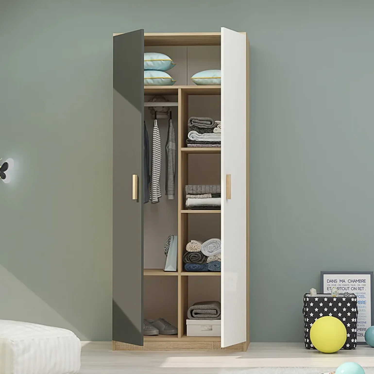 Armadio 80x190h cm cameretta rovere antracite bianco Chiaretto
