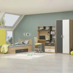 Armadio 210x190h cm con scrivania rovere antracite bianco Chiaretto