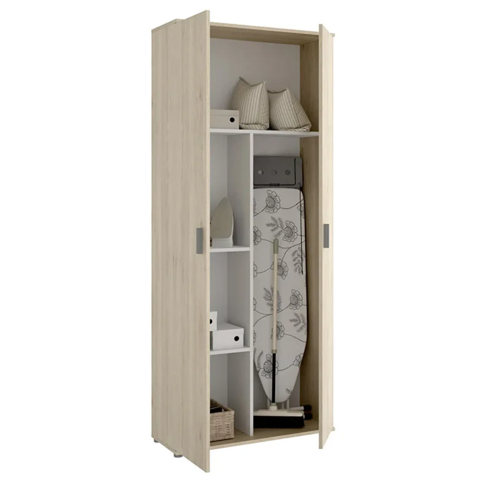 Armadio 78x190h cm due ante con ripiani multiuso vano porta scope legno Ander