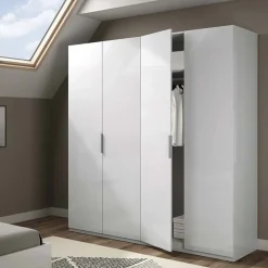 Armadio 180x200h cm moderno 4 ante bianco lucido Mike Gihome®