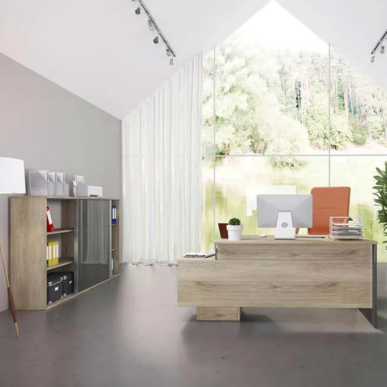 Arredo ufficio completo moderno rovere antracite lucido Time 7