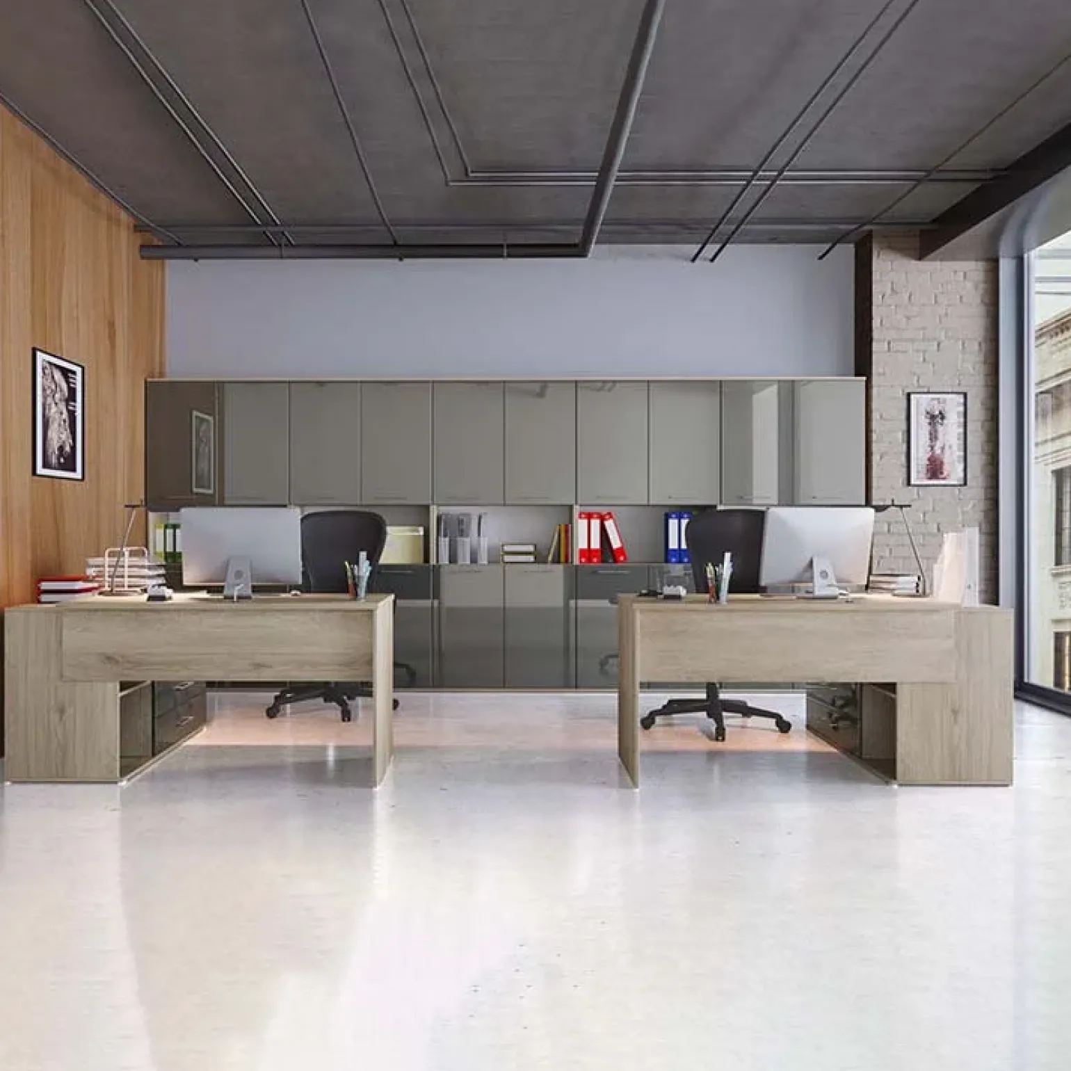 Arredo ufficio completo moderno rovere antracite lucido Time 22