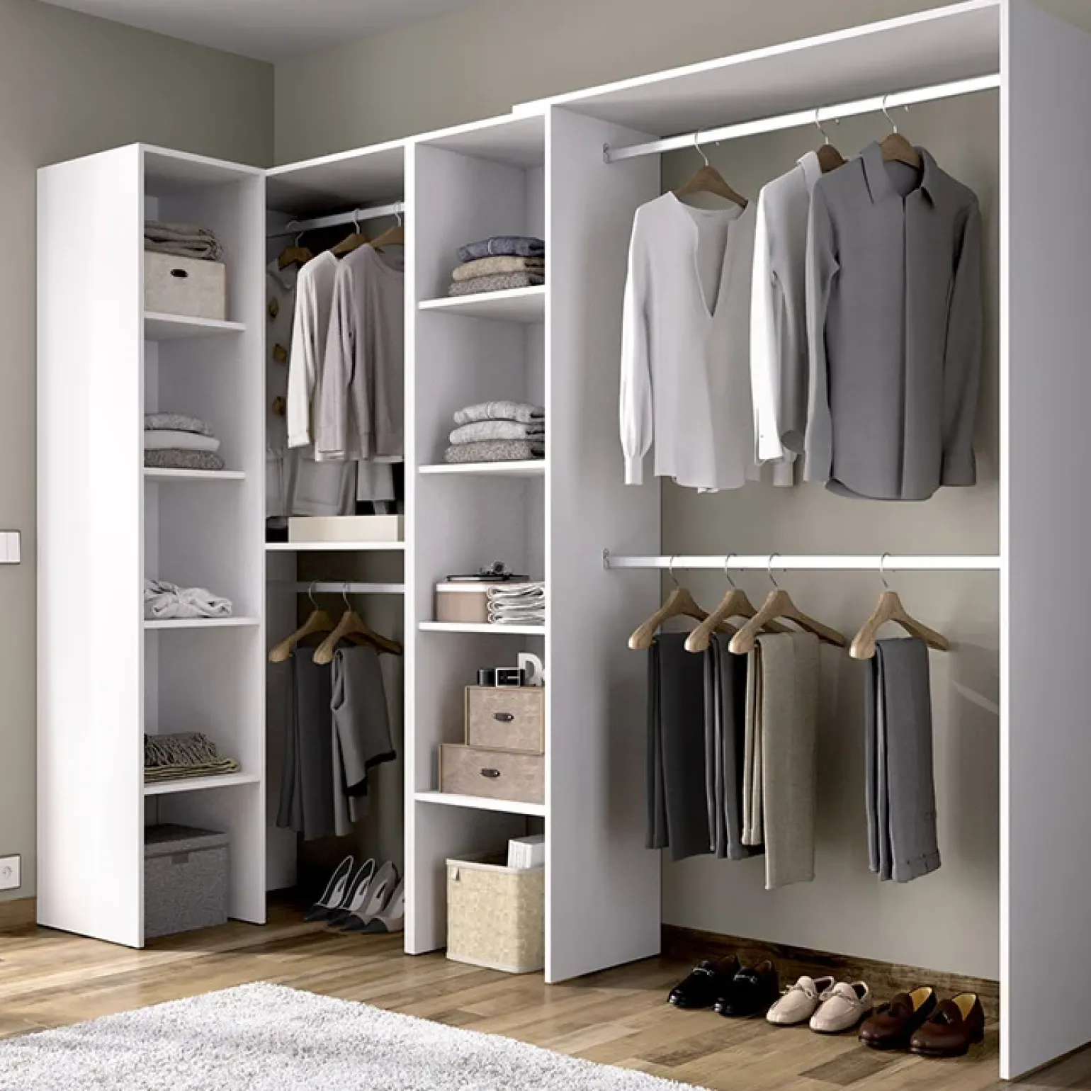 Cabina armadio angolare 228x187h cm 4 scomparti bianco Rincon