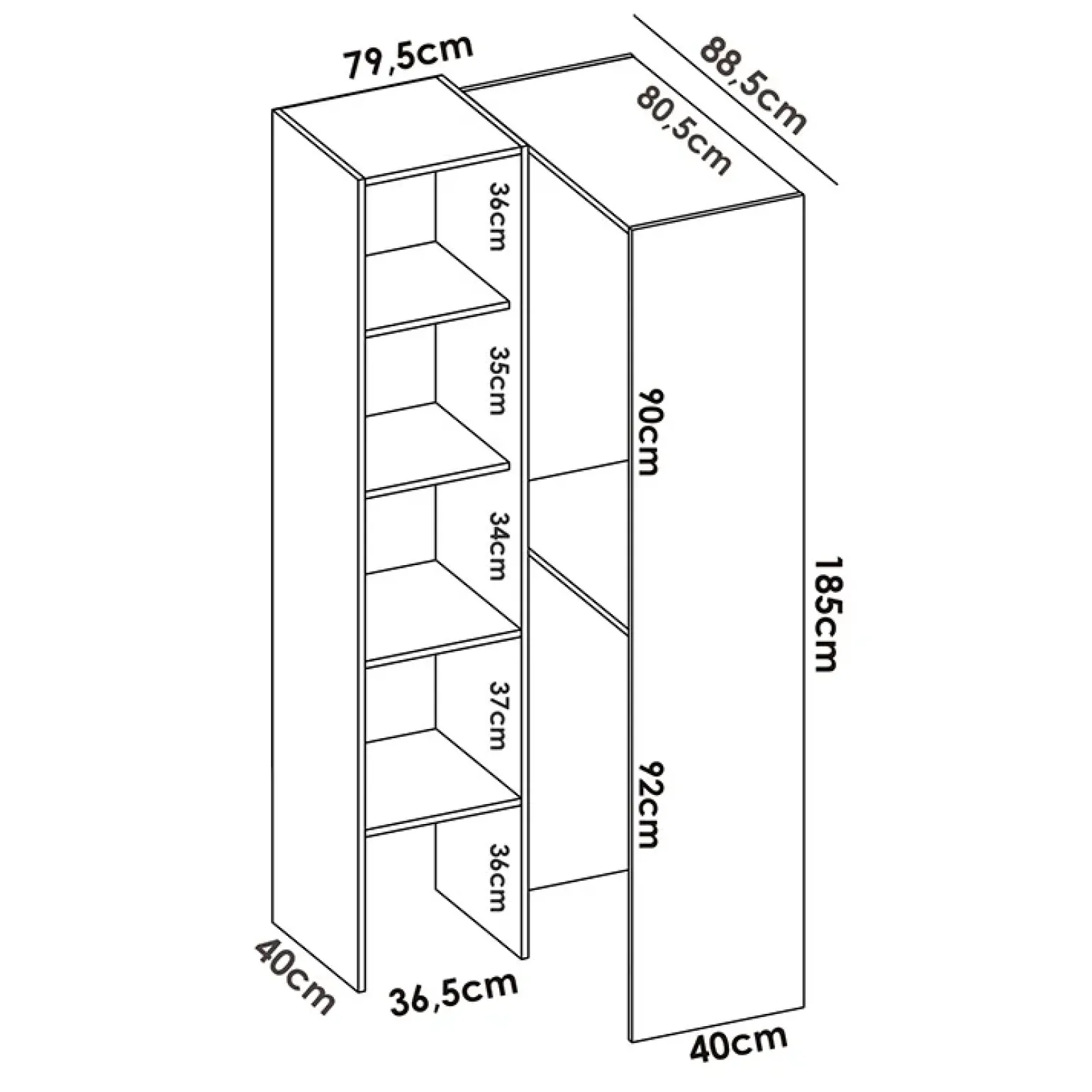 Cabina armadio angolare 248x187h cm 4 scomparti rovere noce Rincon