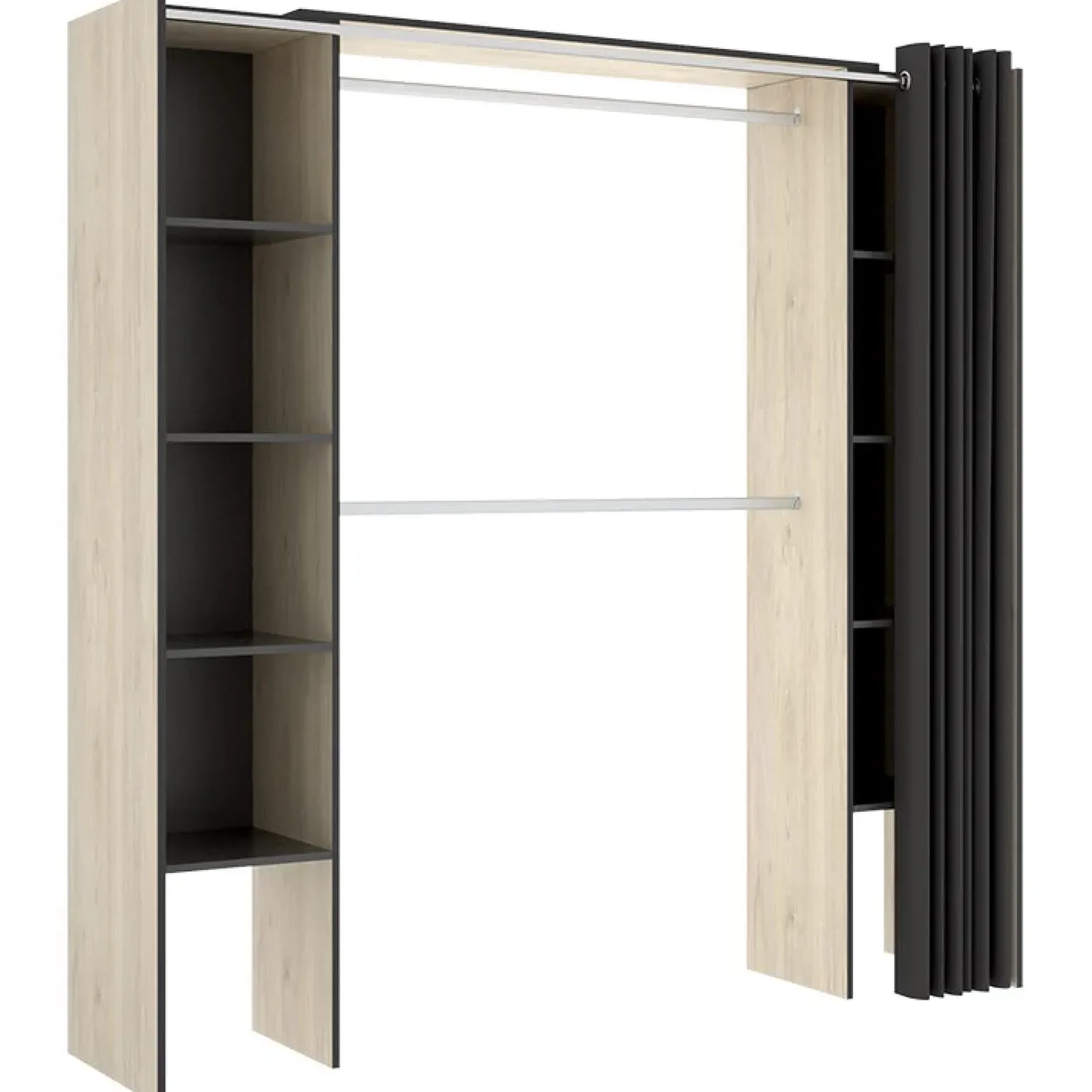 Cabina armadio estensibile 180x205h cm design aperto con tenda rovere grafite Vivid