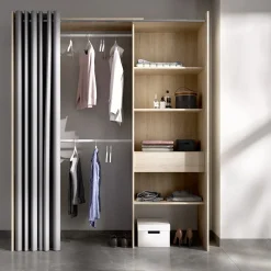 Cabina armadio 160x205h cm allungabile moderno aperto con tenda rovere noce Gover