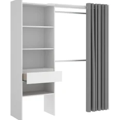 Cabina armadio 160x205h cm allungabile moderno aperto con tenda bianco Gover